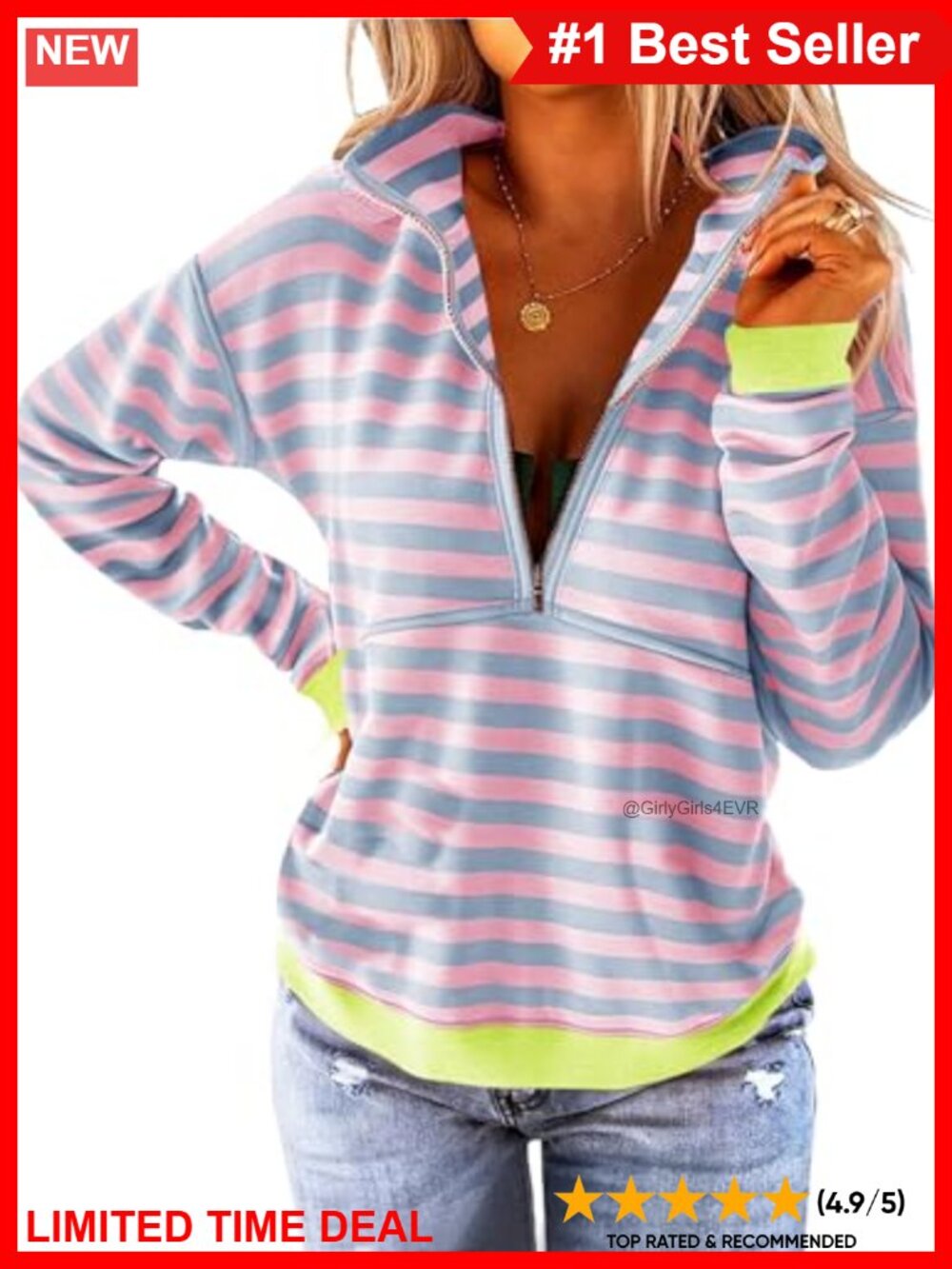 Women's Long Sleeve Half Zip Lapel Sweatshirt Loose Fit Casual Pullover